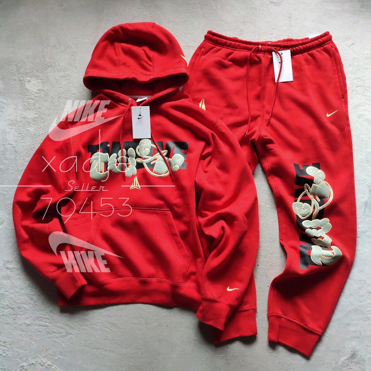 新品 正規品 NIKE ナイキ 上下セット グラフィック プリント スウェット パーカー パンツ セットアップ 定価20020円 赤 レッド 裏起毛 XL拍卖