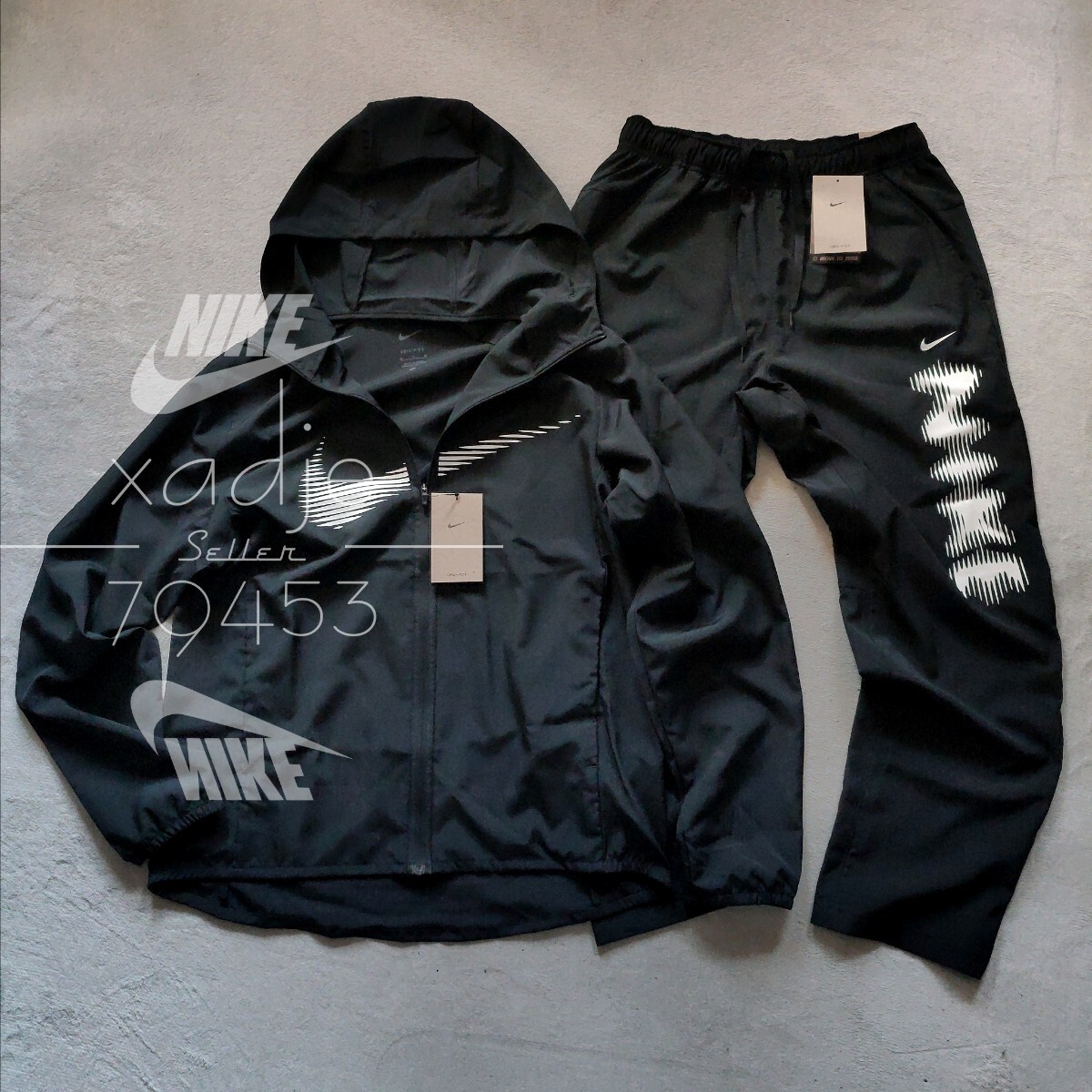 新品 正規品 NIKE ナイキ 上下セット ナイロン パーカー パンツ セットアップ 黒 ブラック DRI-FIT トレーニング 薄手 定価19800円 M拍卖