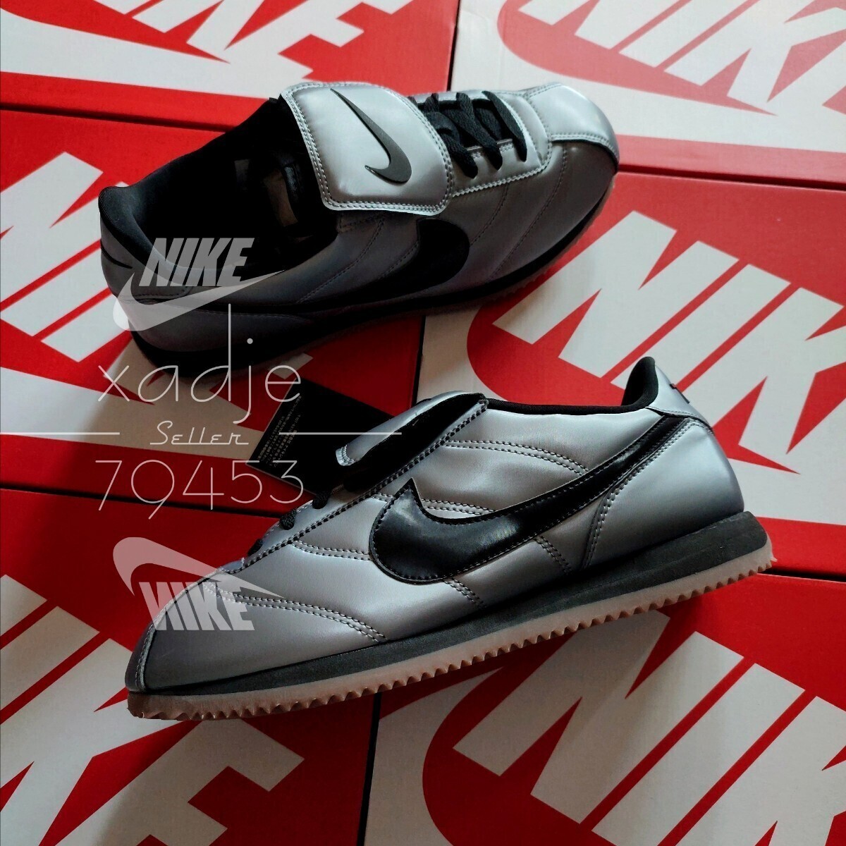 新品 正規品 NIKE ナイキ CORTEZ コルテッツ SE ロングタン 着脱可能 メタリック グレー 黒 ガムソール 定価13530円 28cm US10 箱付き拍卖