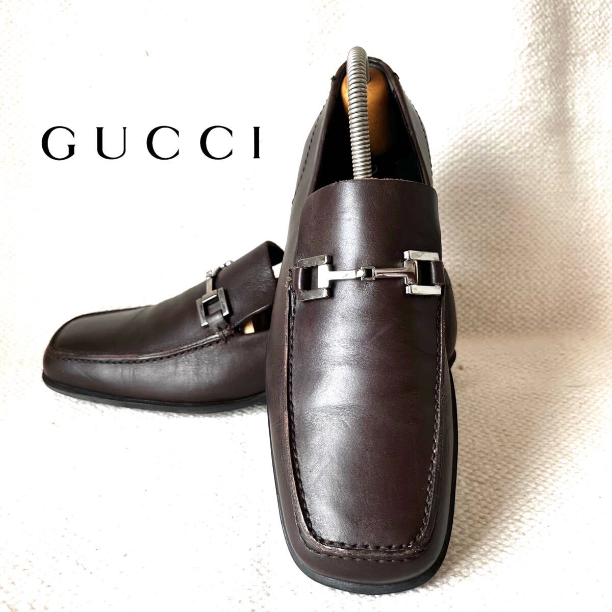 GUCCI グッチ ホースビット ローファー ブラウン 茶 39.5 39 1/2 革靴 イタリア製 スリッポン メンズ レザーシューズ 社外製シューキーパー拍卖