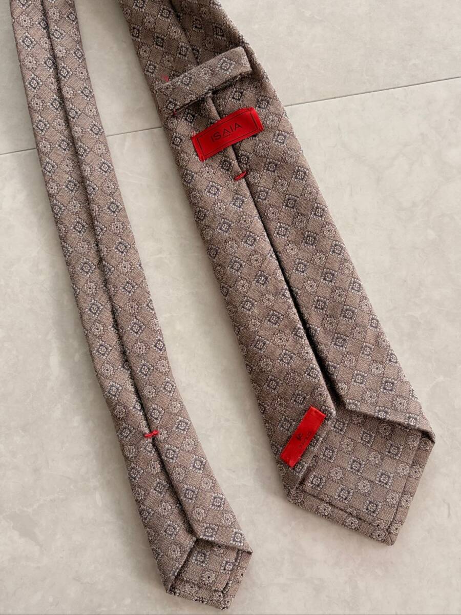 6755】新品5.8万【ISAIA / イザイア 7FOLD ネクタイ セッテピエゲ 大剣幅8.5cm シルク100% ハンドメイド】グレージュ拍卖