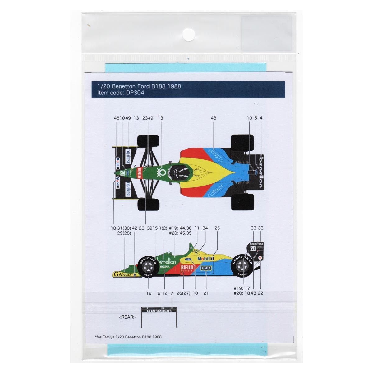 Decal Pool DP304 Benetton B188 1/20 タミヤプラモデル用シルクスクリーン印刷デカール拍卖