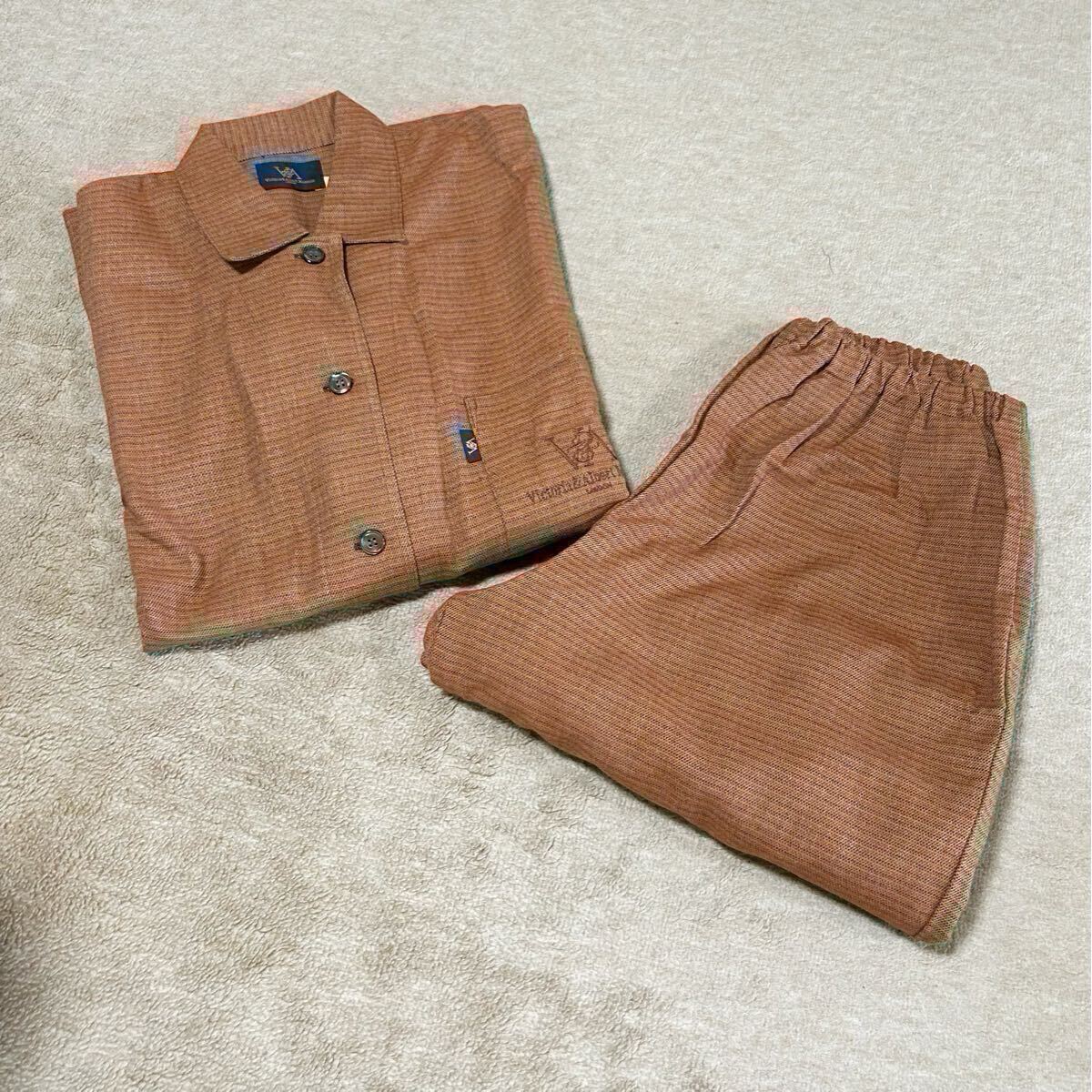 Victoria Albert ヴィクトリア アルバート セットアップ ルームウェア 部屋着 パジャマ 総柄 ブラウン茶色系 Lサイズ拍卖