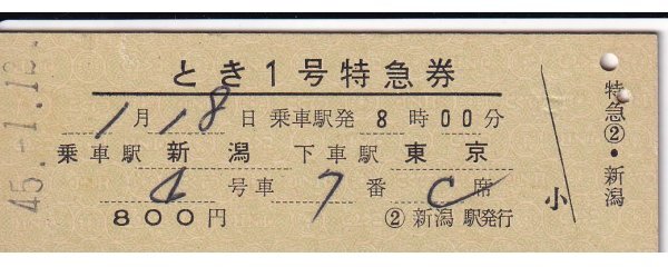 鉄道切符 硬券 とき 特急券 新潟→東京 拍卖