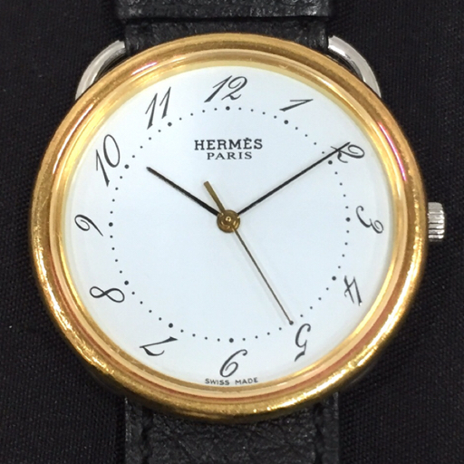 エルメス アルソー クォーツ 腕時計 メンズ AR3.720 ホワイト文字盤 純正レザーベルト□D刻印 付属品あり HERMES拍卖