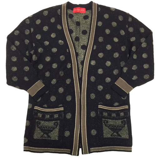 バレンシアガ サイズ M 長袖 ドット柄 ラメ カーディガン ウール混 レディース ブラック×ゴールドカラー系 トップス拍卖