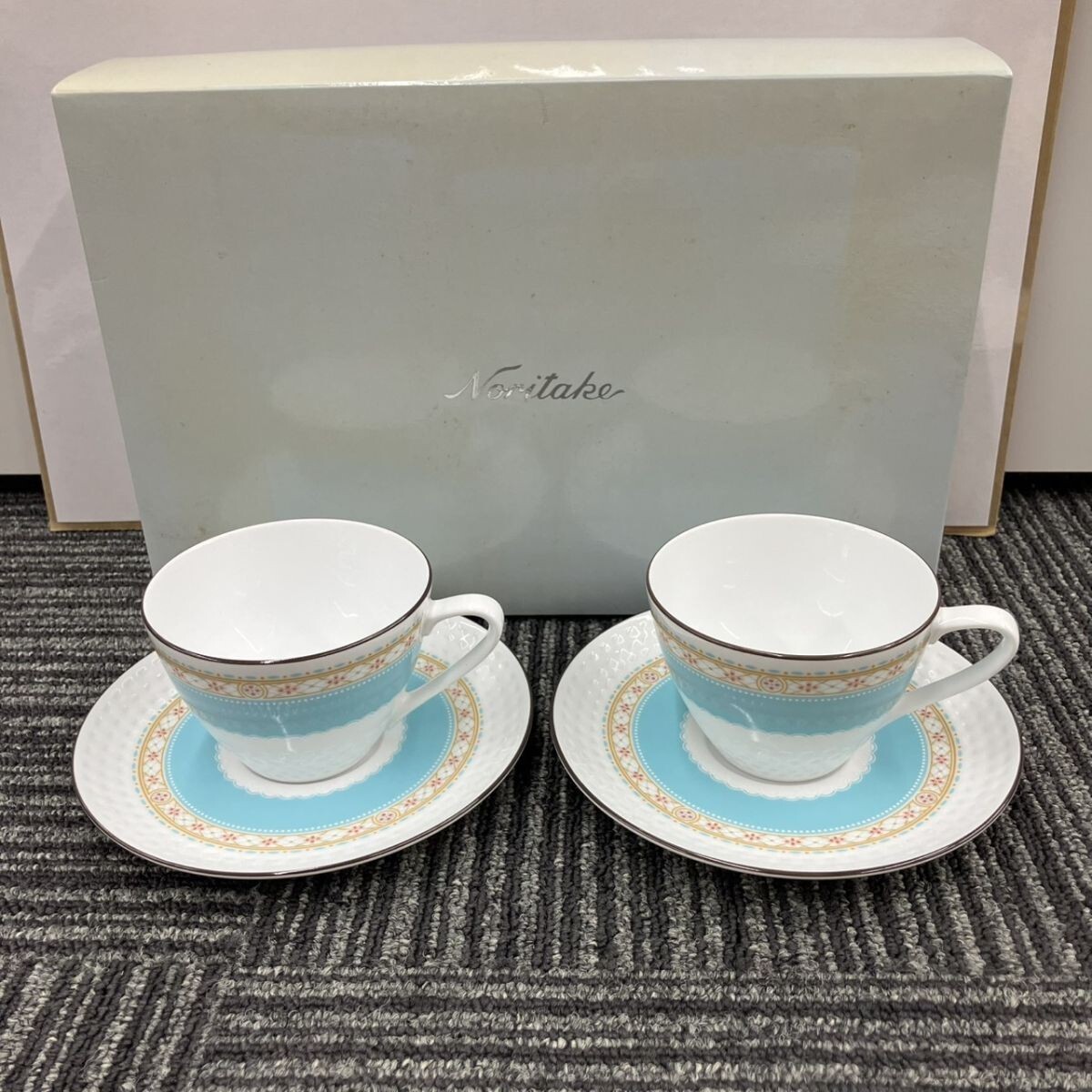 Z314-F11-51 【美品】Noritake ノリタケ ハミングブルー カップ&ソーサー 2客 約口径9cm 高さ6cm 直径15cm 食器 箱付き FA拍卖