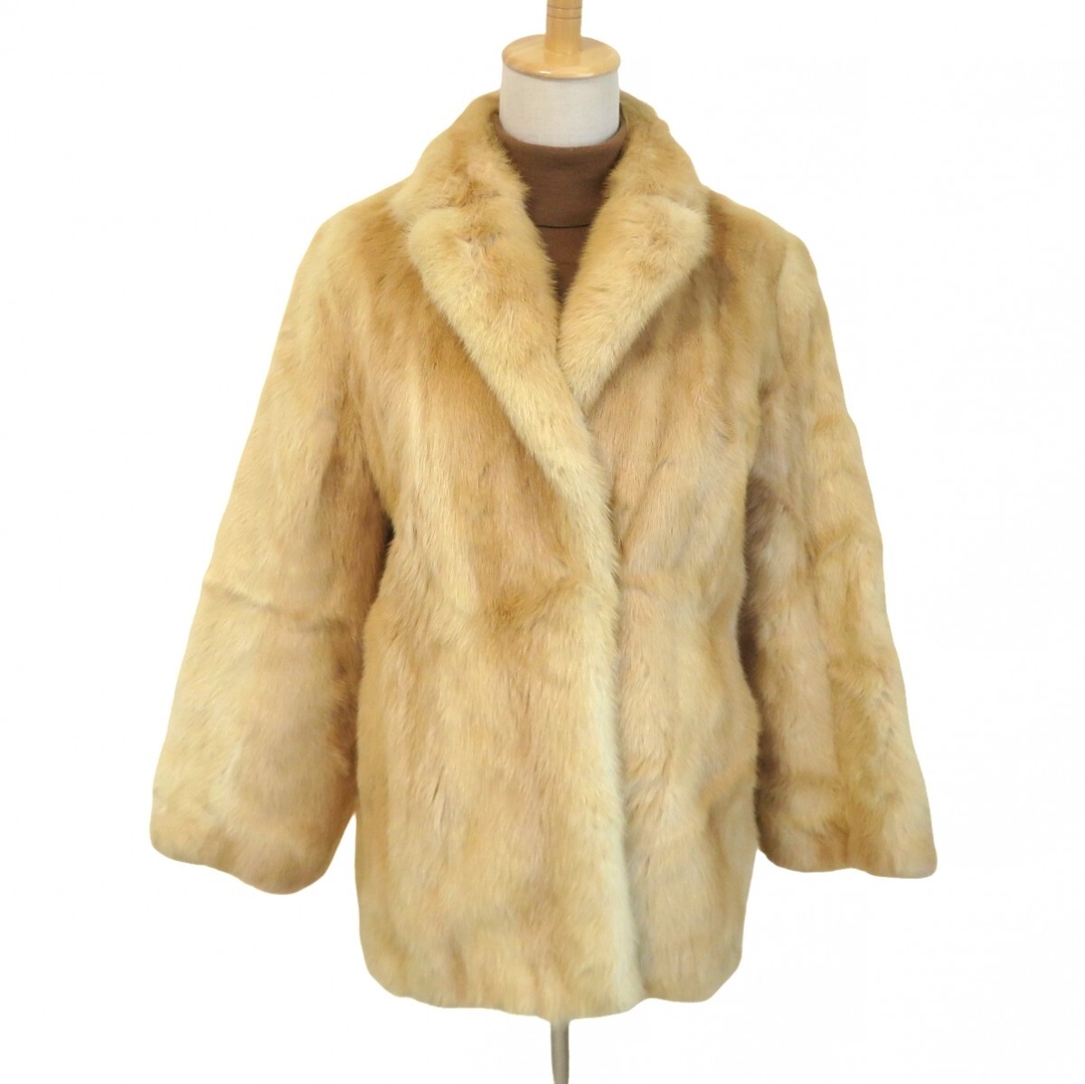 毛皮 ミンク ミドル丈コート テーラードカラー ベージュ 7号 ファー ジャケット アウター レディース 1108-053拍卖