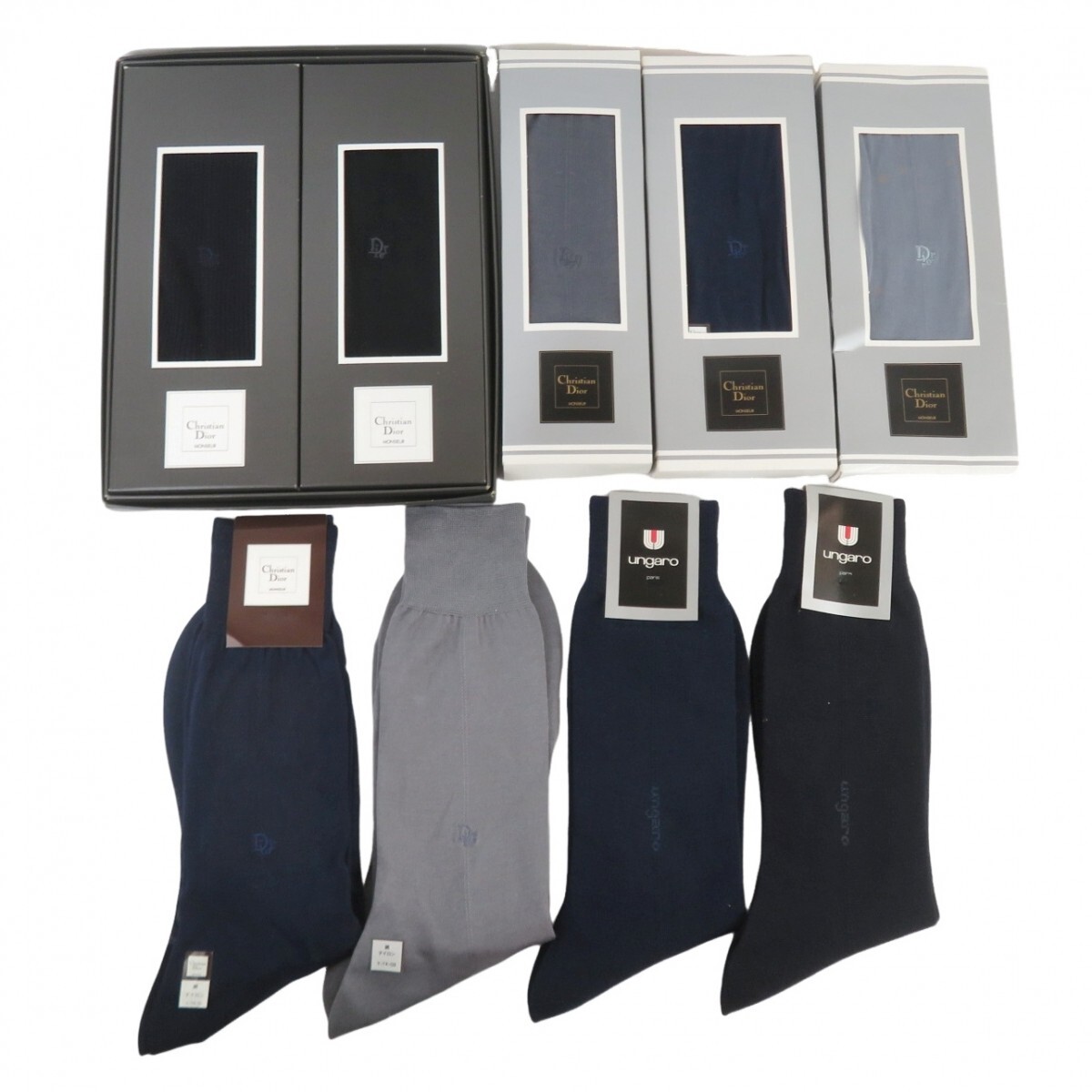 未使用 まとめ 9点 ビジネスソックス クリスチャンディオール ウンガロ 靴下 メンズ 箱付あり 1109-067拍卖