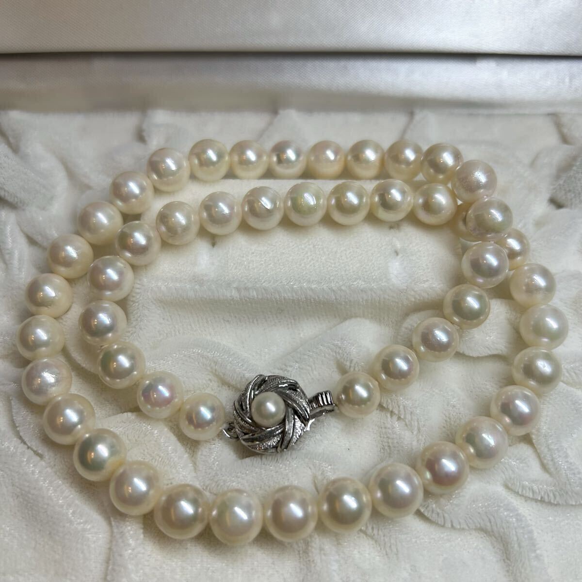 【テリ強】大珠 あこや真珠 アコヤ パール ネックレス pearl jewelry necklace 本真珠 シルバー金具 ホワイト オーロラ 8.0-8.5mm 45cm 44g拍卖