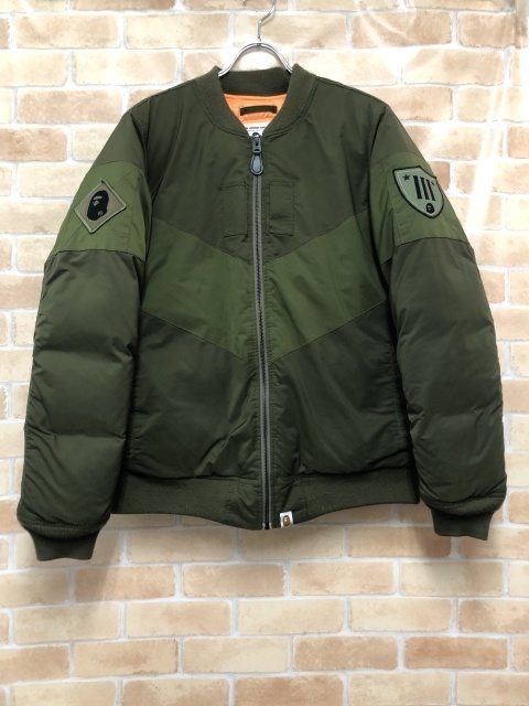 A BATHING APE アベイシングエイプ MA-1 ダウンジャケット リフレクター バイカラー カーキ M 111440506拍卖