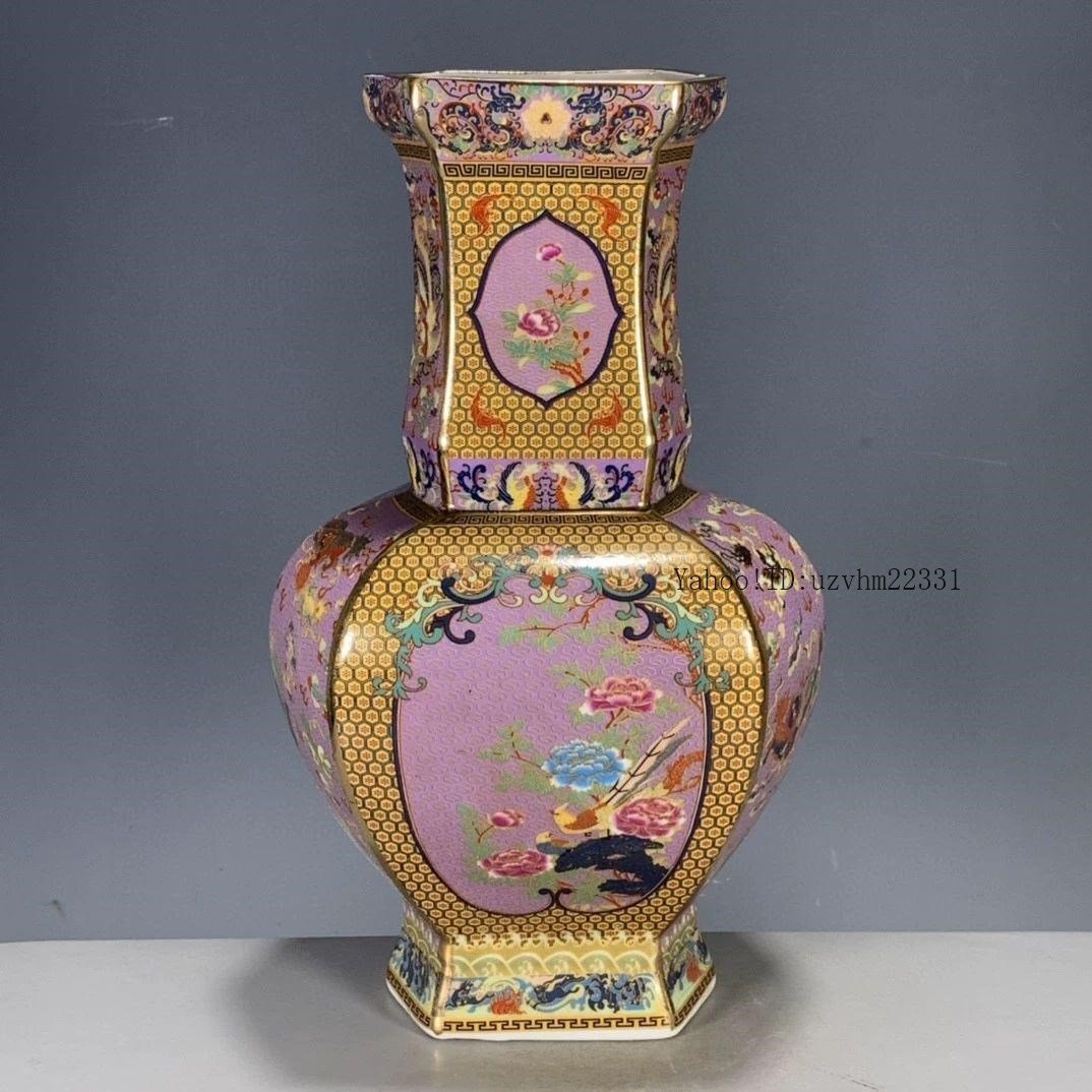 清代乾隆粉彩蒔金花鳥花瓶 景徳鎮 陶磁器 装飾品 工芸品 美術品 置物拍卖