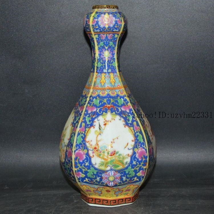 大清琺瑯彩花瓶蒜頭瓶 景徳鎮 陶磁器 装飾品 工芸品 美術品収蔵 コレクション 置物拍卖
