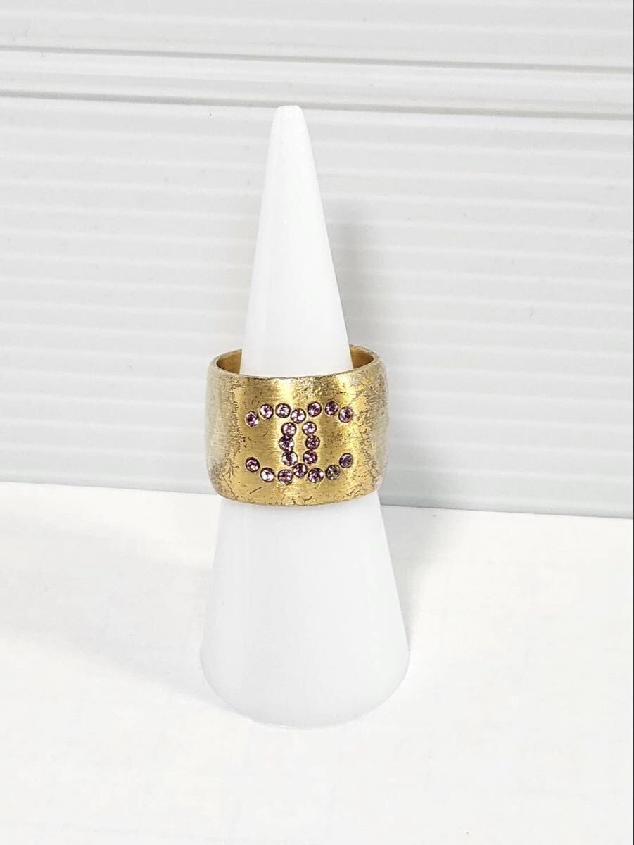 16001-A97 CHANEL シャネル 02P ココマーク ハート ラインストーン リング拍卖