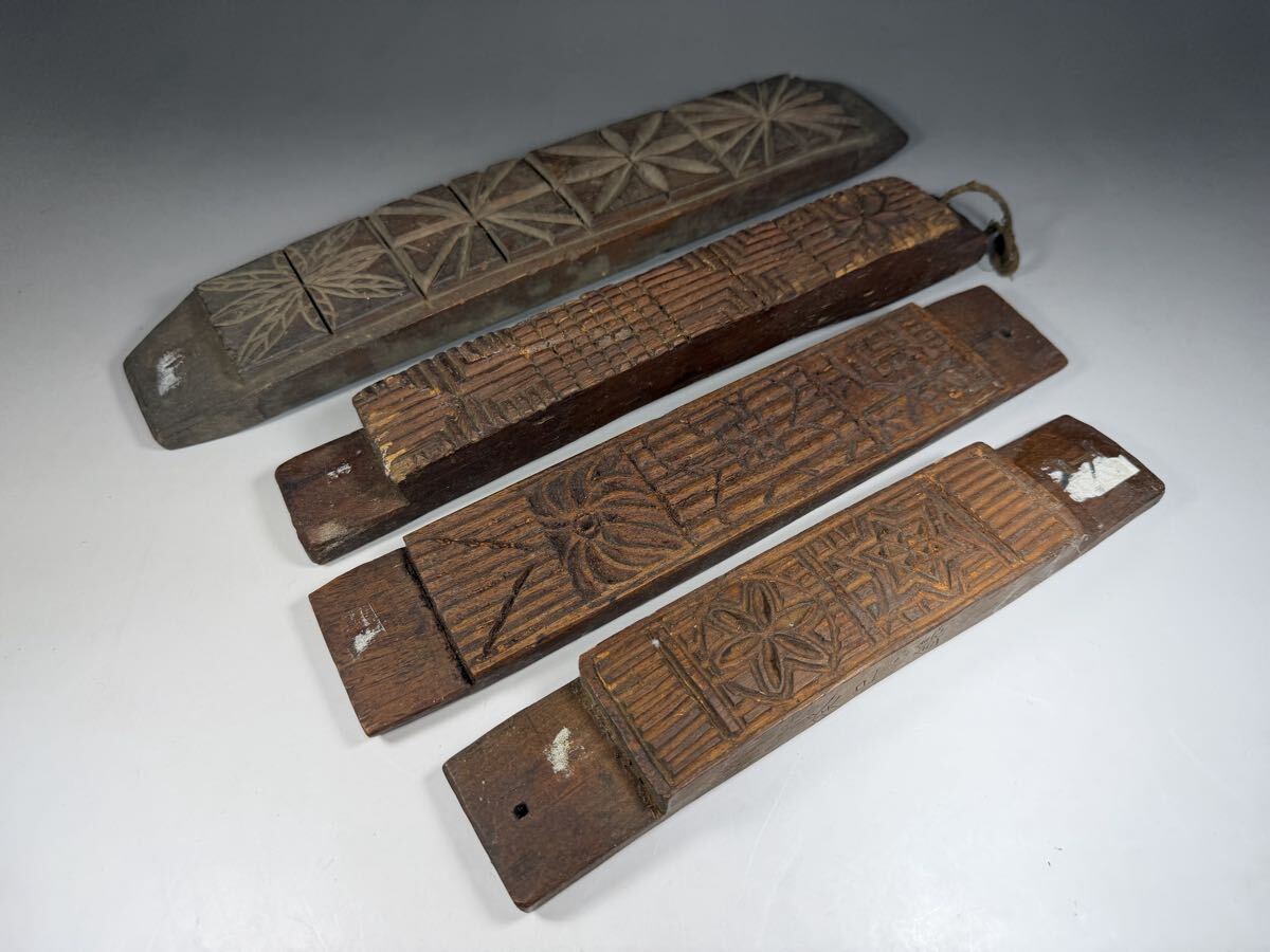 #7 李朝 菓子型 餅型 トクサル 4種 李朝木工 李朝時代 李朝民芸 李朝美術 珍品拍卖