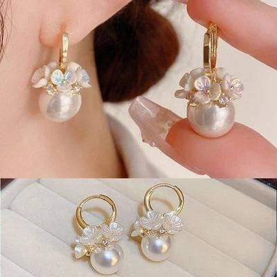 フープピアス 花籠り パール風 かわいい 韓国 結婚式 イベント リング型拍卖