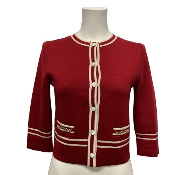 グッチ GUCCI カーディガン サイズXXS XS 652582 - ウール レッド×アイボリー レディース 長袖 美品 トップス拍卖