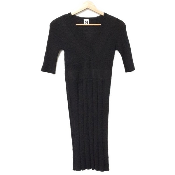 ミッソーニ MISSONI サイズ40 M - 黒 レディース Vネック/半袖/ひざ丈/ニット 美品 ワンピース拍卖