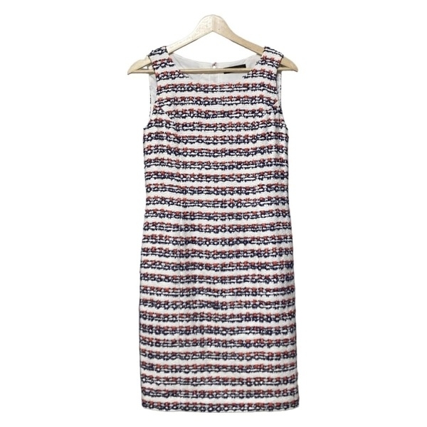 ダーマコレクション DAMAcollection サイズ9 M - 白×ネイビー×オレンジ レディース クルーネック/ノースリーブ/ひざ丈/ツイード/ボーダー拍卖