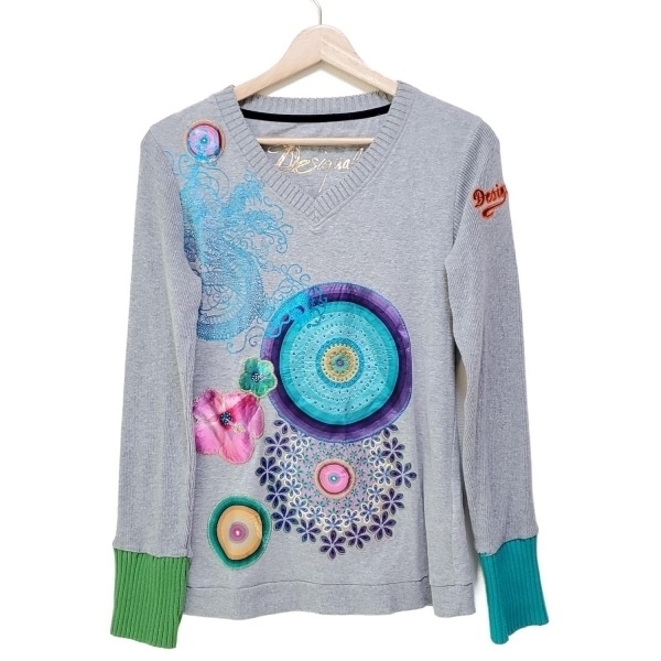 デシグアル Desigual 長袖セーター/ニット サイズEUR M - グレー×パープル×マルチ レディース トップス拍卖