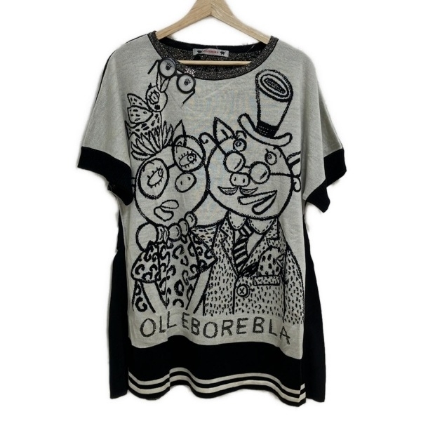 アルベロベロ/オレボレブラ ALBEROBELLO/OLLEBOREBLA チュニック - 黒×アイボリー×マルチ レディース 半袖/ラメ/ブタ ワンピース拍卖