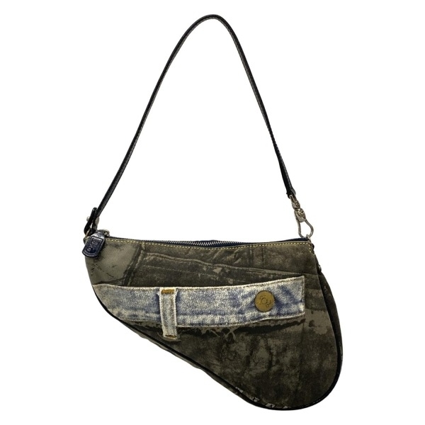 ディオール/クリスチャンディオール DIOR/ChristianDior ハンドバッグ サドルポーチ コットン、レザー シルバー金具/デニムプリント バッグ拍卖