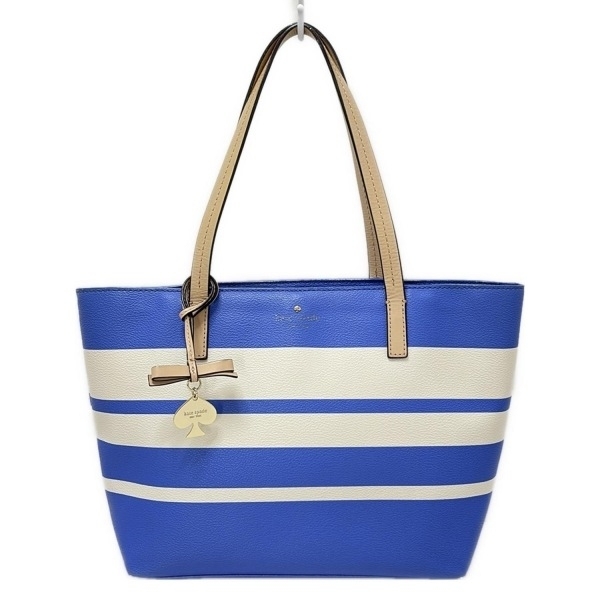 ケイトスペード Kate spade トートバッグ PXRU5754 - レザー ブルー×アイボリー×ベージュ ボーダー バッグ拍卖