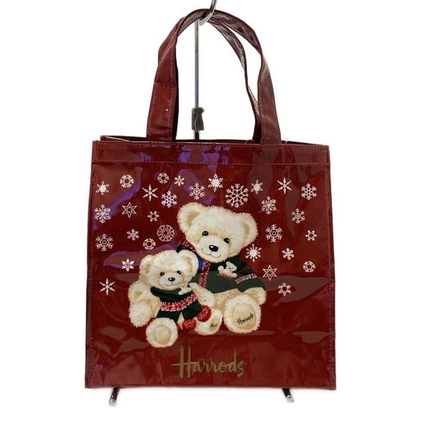 ハロッズ HARRODS トートバッグ - ボルドー×ベージュ×マルチ クマ バッグ拍卖