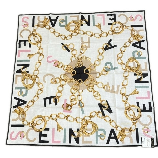 セリーヌ CELINE - アイボリー×ライトブラウン×マルチ 美品 ハンカチ拍卖