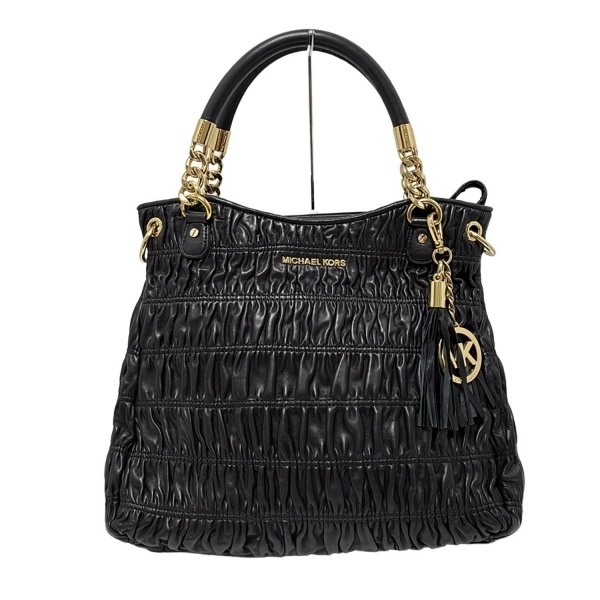 マイケルコース MICHAEL KORS ハンドバッグ - レザー 黒×ゴールド ギャザー バッグ拍卖