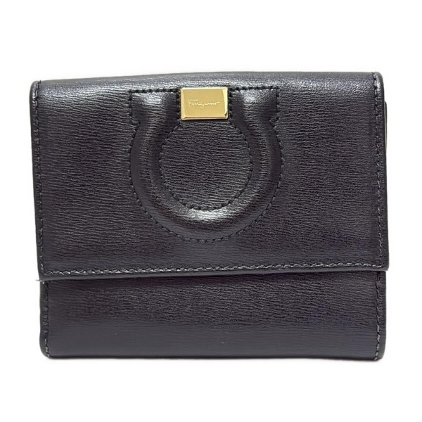 サルバトーレフェラガモ FERRAGAMO/SalvatoreFerragamo Wホック財布 ガンチョシティ レザー 黒 財布拍卖
