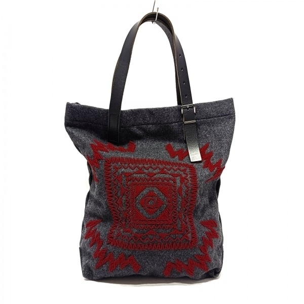 ミー/イッセイミヤケ me ISSEY MIYAKE トートバッグ MI24AG621 - ウール、レザー ダークグレー×レッド×黒 刺繍 バッグ拍卖
