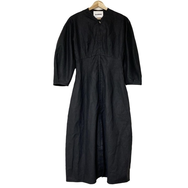 ジルサンダー JILSANDER サイズ32 XS JSPS502206 - 黒 レディース Vネック/七分袖/ロング/麻/前開きジップ 美品 ワンピース拍卖
