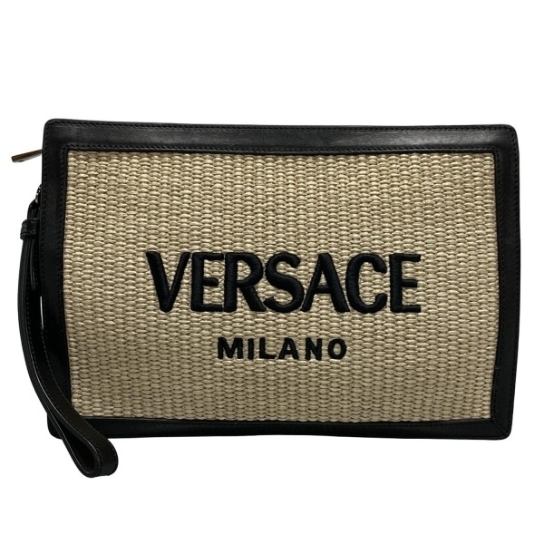 ヴェルサーチ VERSACE クラッチバッグ 1015279 - レザー ベージュ×黒 2WAY バッグ拍卖