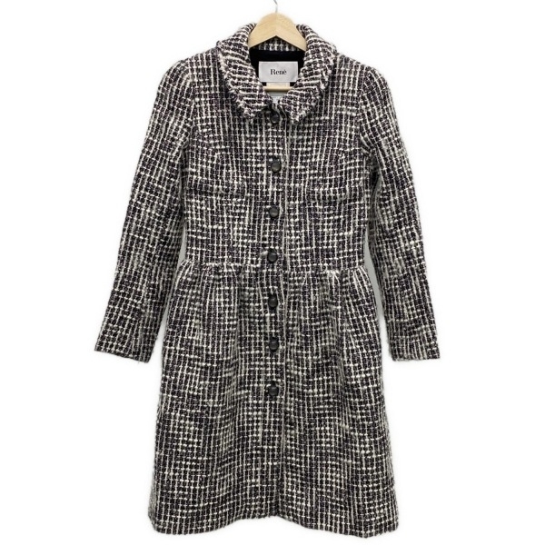 ルネ Rene サイズ34 S - 黒×白×ライトパープル レディース 長袖/ツイード/ラメ/冬 美品 コート拍卖