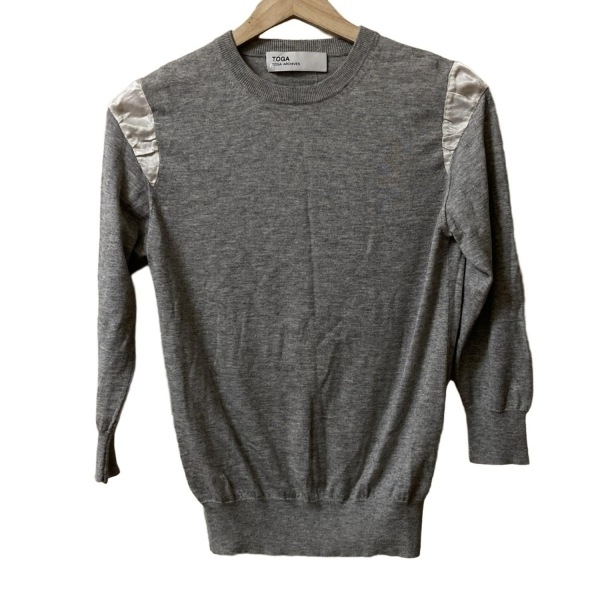 トーガ TOGA 七分袖セーター/ニット サイズM - グレー×白 レディース クルーネック/シルク/カシミヤ/ARCHIVES トップス拍卖