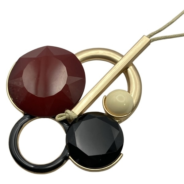 ヒロコビス HIROKO BIS ネックレス - コットン ゴールド×ボルドー×マルチ ビジュー/パール 美品 アクセサリー(首)拍卖