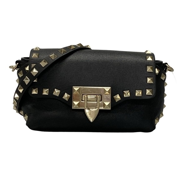 バレンチノガラバーニ VALENTINOGARAVANI ショルダーバッグ ロックスタッズ レザー 黒×ゴールド 赤タグ/ミニバッグ/スタッズ バッグ拍卖