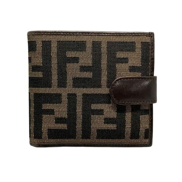 フェンディ FENDI 2つ折り財布/ミニ/コンパクト 15814 ズッカ柄 レザー ブラウン×黒×ダークブラウン 財布拍卖