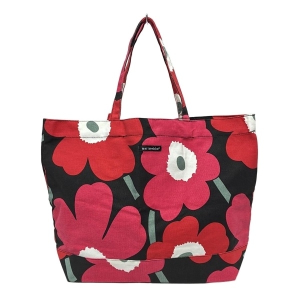 マリメッコ marimekko トートバッグ - 黒×レッド×白 花柄 美品 バッグ拍卖
