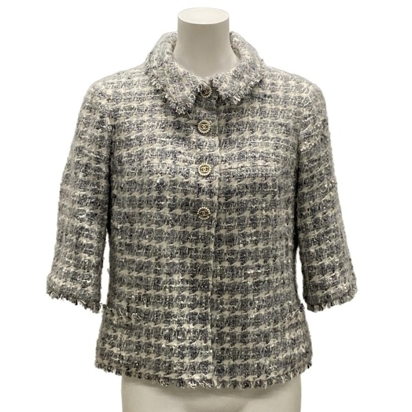 シャネル CHANEL サイズ36 S P26859 - ウール アイボリー×グレー レディース 七分袖/ツイード/ラメ/秋/冬 05A ジャケット拍卖
