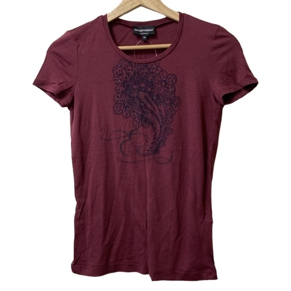 エンポリオアルマーニ EMPORIOARMANI 半袖Tシャツ サイズ38 S - ボルドー×ネイビー レディース クルーネック/ビジュー トップス拍卖