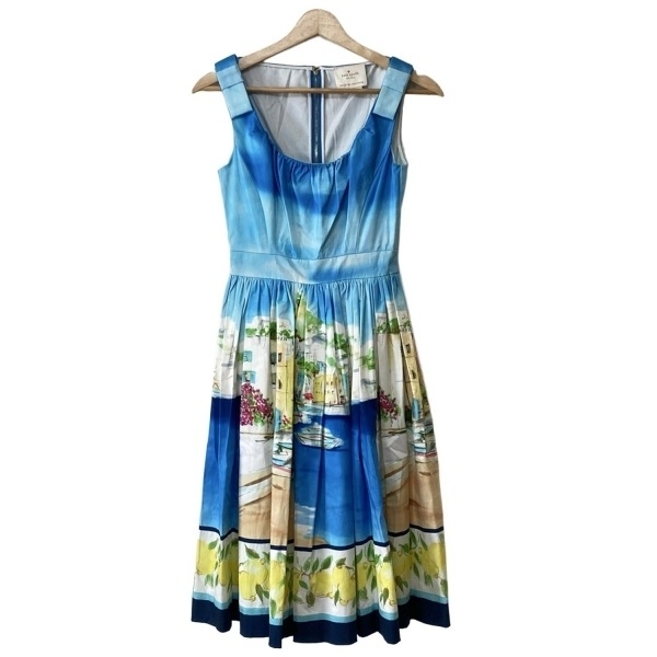 ケイトスペード Kate spade サイズ00 XS - ブルー×白×マルチ レディース ノースリーブ/ひざ丈 ワンピース拍卖