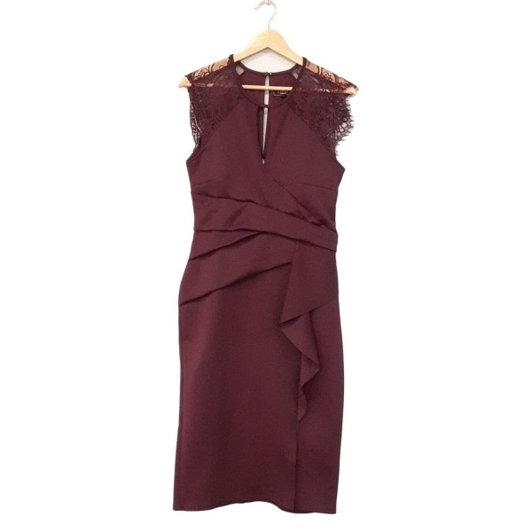 リプシー LIPSY サイズUK:14 - ボルドー レディース クルーネック/ノースリーブ/ロング/レース/フリル 美品 ワンピース拍卖