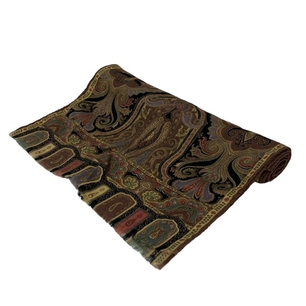 エトロ ETRO ストール(ショール) - ウール、シルク ダークブラウン×黒 ペイズリー柄 美品 マフラー拍卖