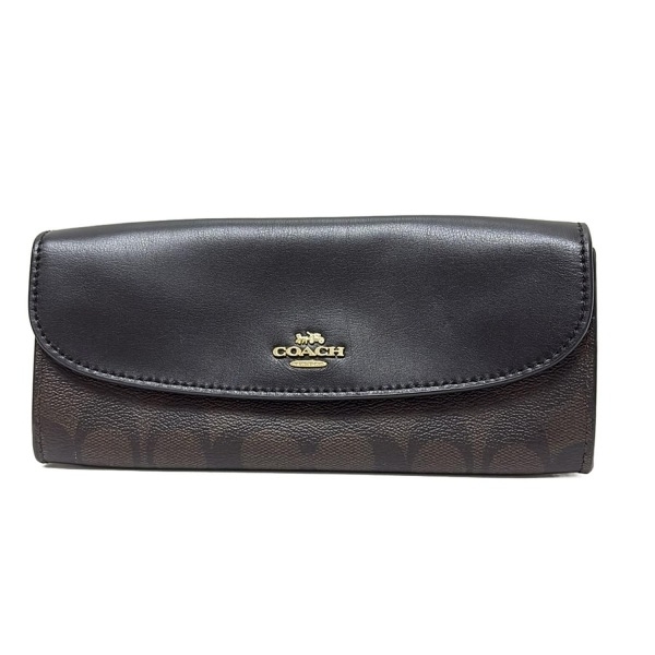 コーチ COACH 長財布 F16117 シグネチャー柄 レザー ブラウン×ダークブラウン×黒 財布拍卖