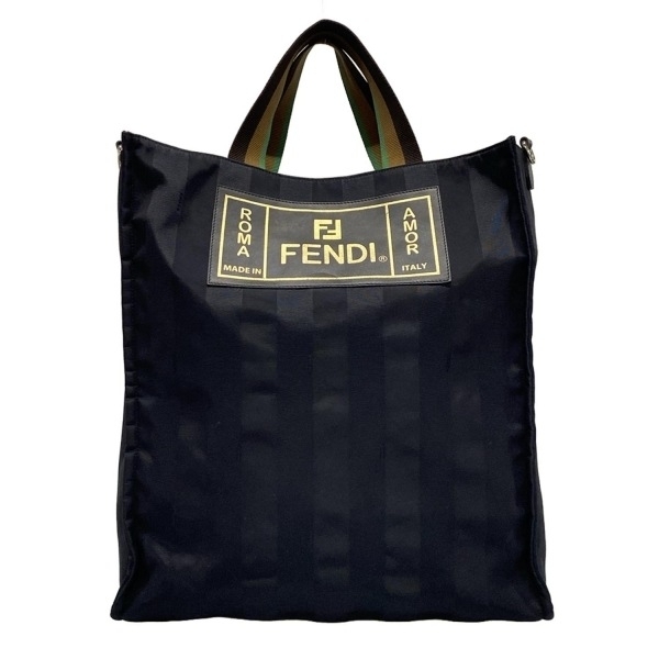 フェンディ FENDI トートバッグ 7VA452 ペカン レザー 黒×ダークブラウン×マルチ ラベル バッグ拍卖