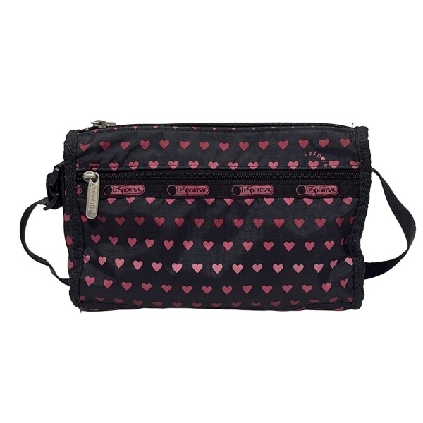 レスポートサック LESPORTSAC ショルダーバッグ - 黒×ピンク ハート柄 美品 バッグ拍卖