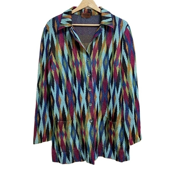 ミッソーニ MISSONI サイズ46 L - ブルーグレー×ライトパープル×マルチ レディース 長袖/ロング丈/オールシーズン ジャケット拍卖