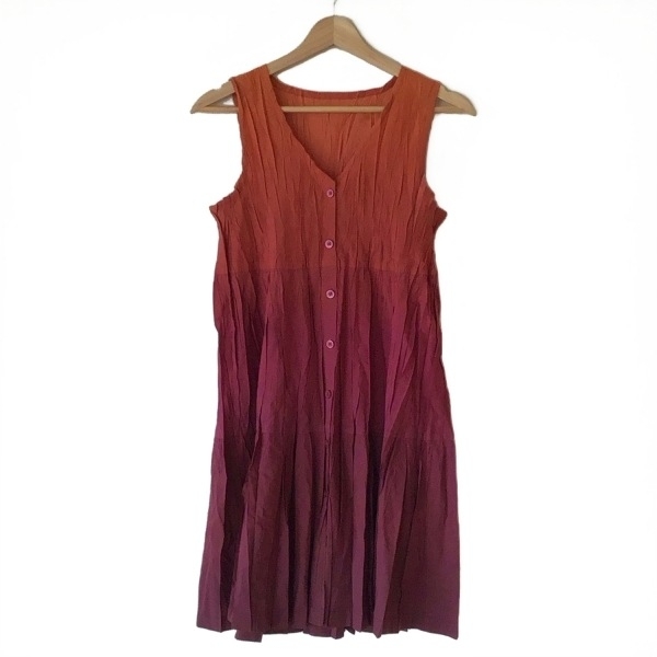 プリーツプリーズ PLEATS PLEASE サイズ3 L - ボルドー×オレンジ レディース ノースリーブ/ひざ丈/シャツワンピ ワンピース拍卖